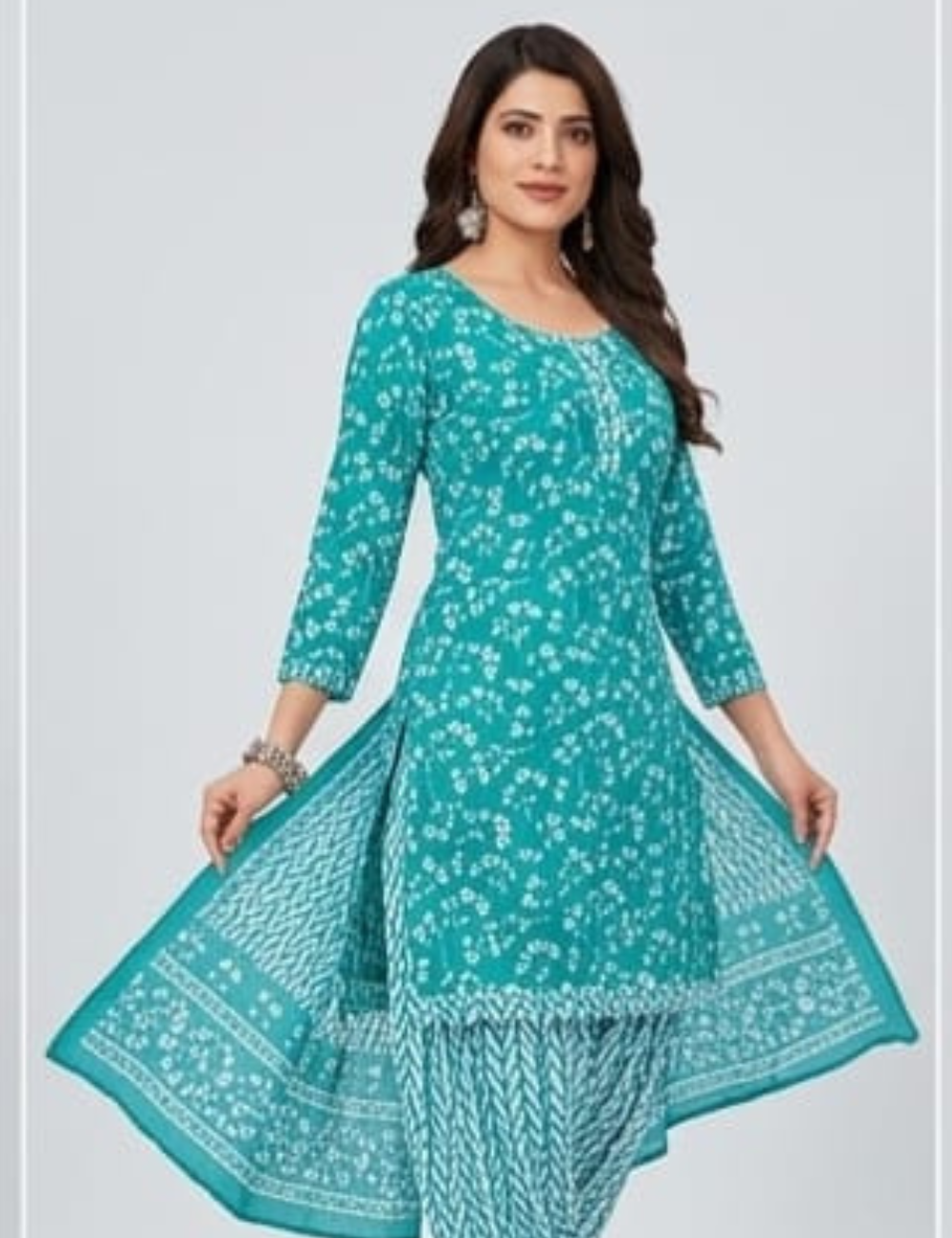 Elegant Teal Floral Printed Kurta Set with Dupatta
