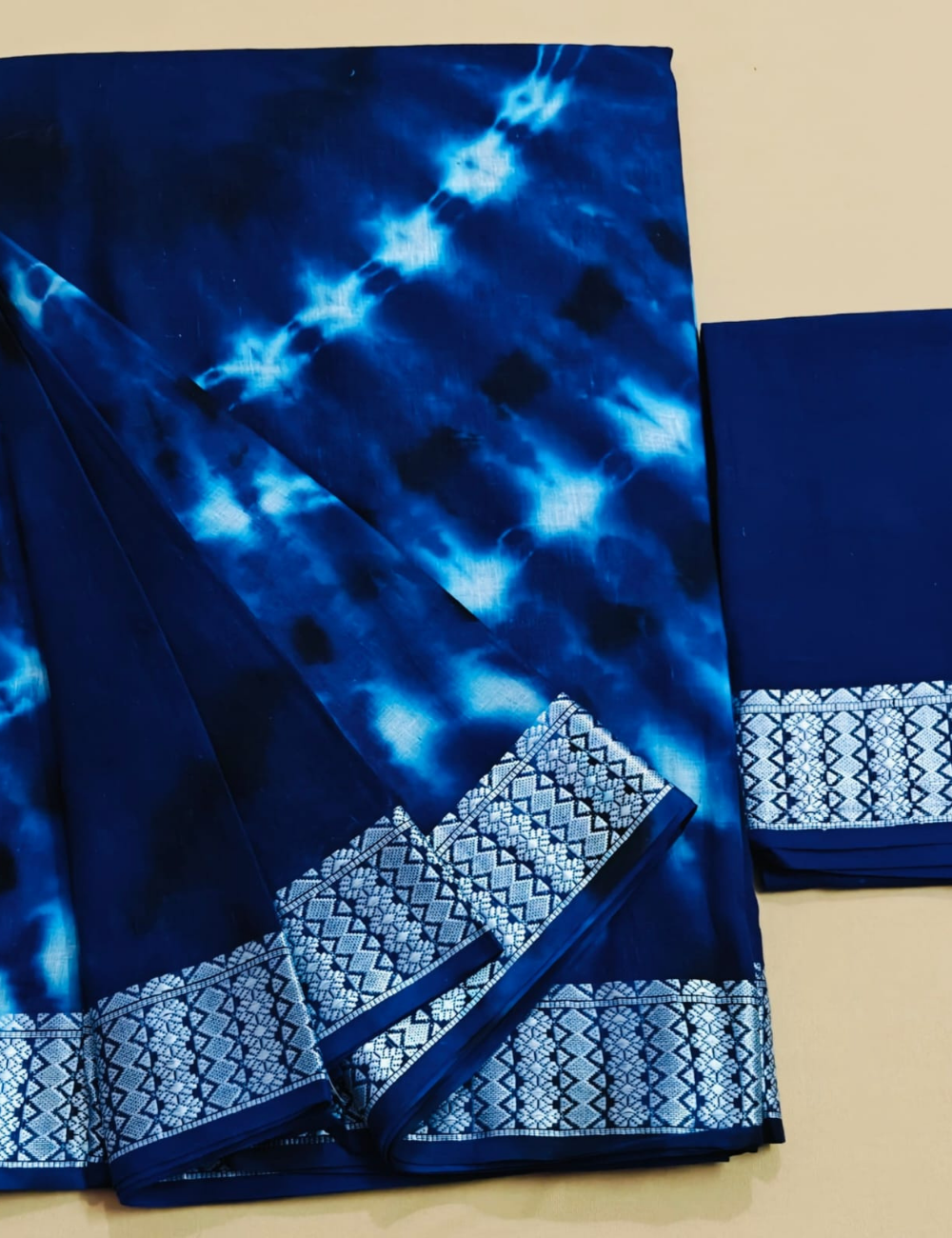 Royal Blue Tie-Dye Soft Cotton Saree