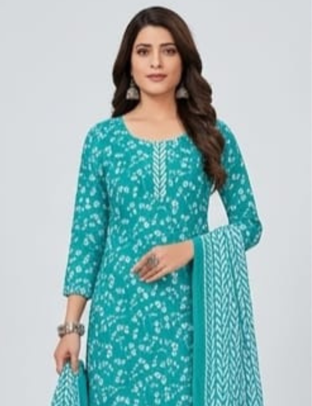 Elegant Teal Floral Printed Kurta Set with Dupatta