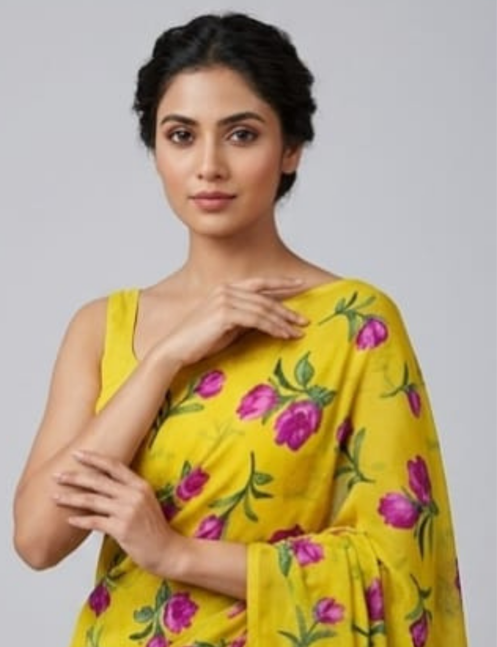 Vibrant Yellow Floral Printed Lightweight Saree with Elegant Border