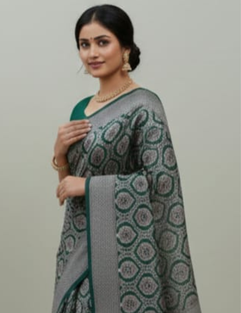 Dark Green Handwoven Silk Saree with Yellow Contrast Border