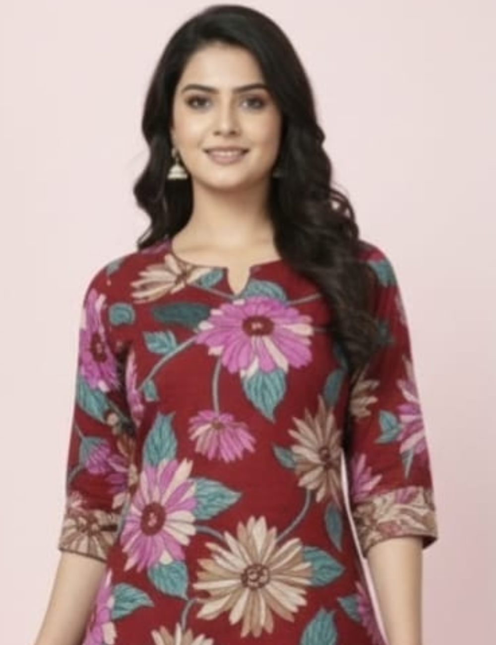 Maroon Floral Printed Kurta Set with Matching Dupatta