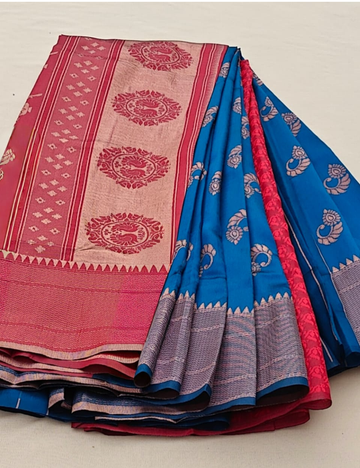 Royal Blue & Maroon Saree with Traditional Motifs