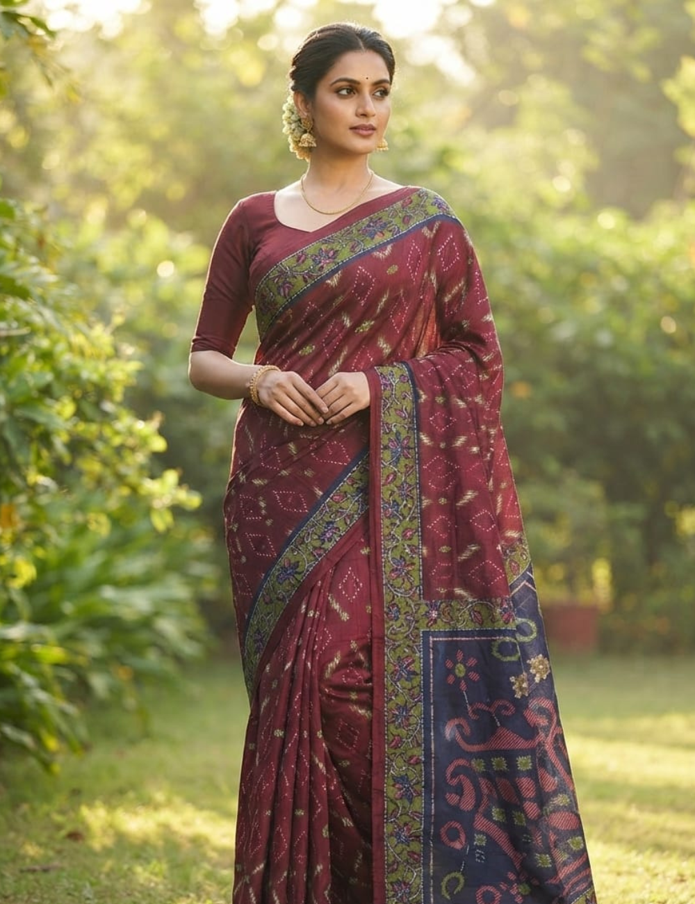 Maroon Diamond Bandhani Cotton Saree