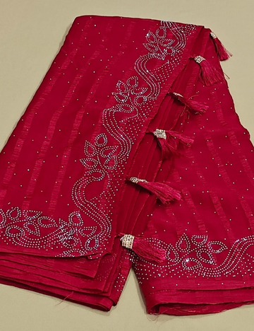 Elegant Red Designer Saree with Stone Work