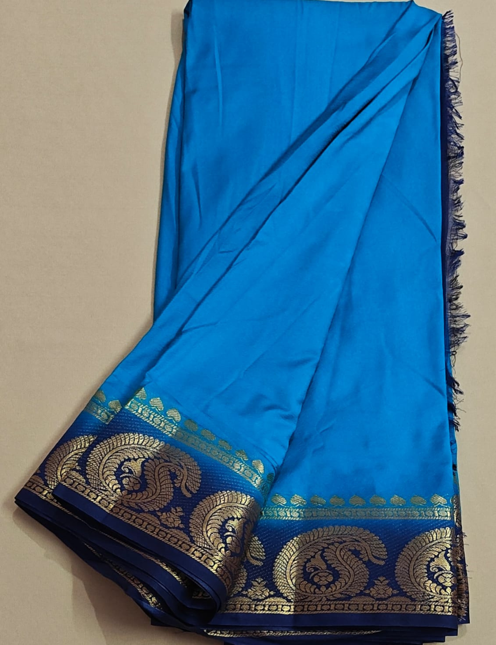 Elegant Royal Blue Mysore Silk Saree with Zari Border