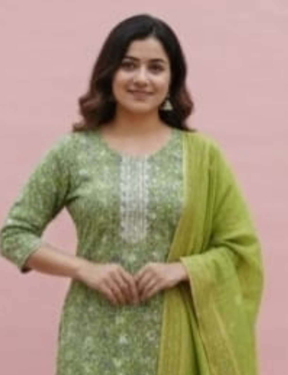 Elegant Green Floral Kurta Set with Dupatta