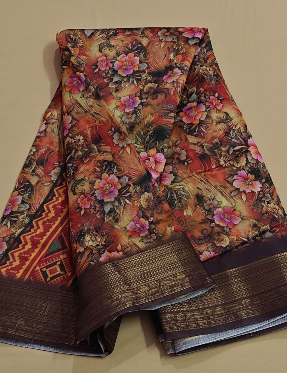 Royal Autumn Floral Digital Printed Saree with Blouse
