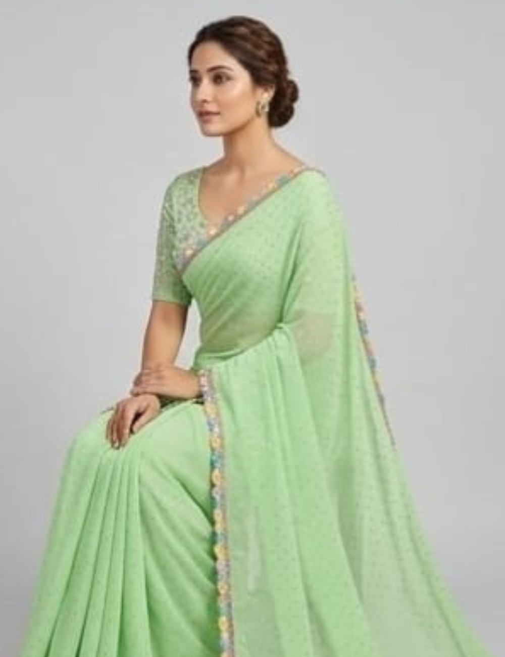 Elegant Pastel Green Embroidered Saree