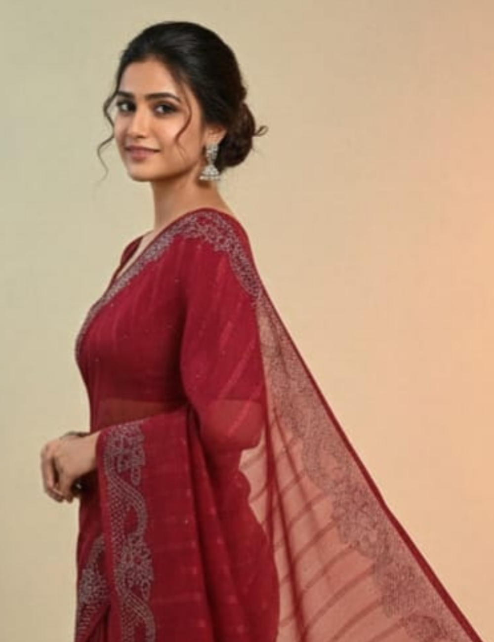 Elegant Red Designer Saree with Stone Work