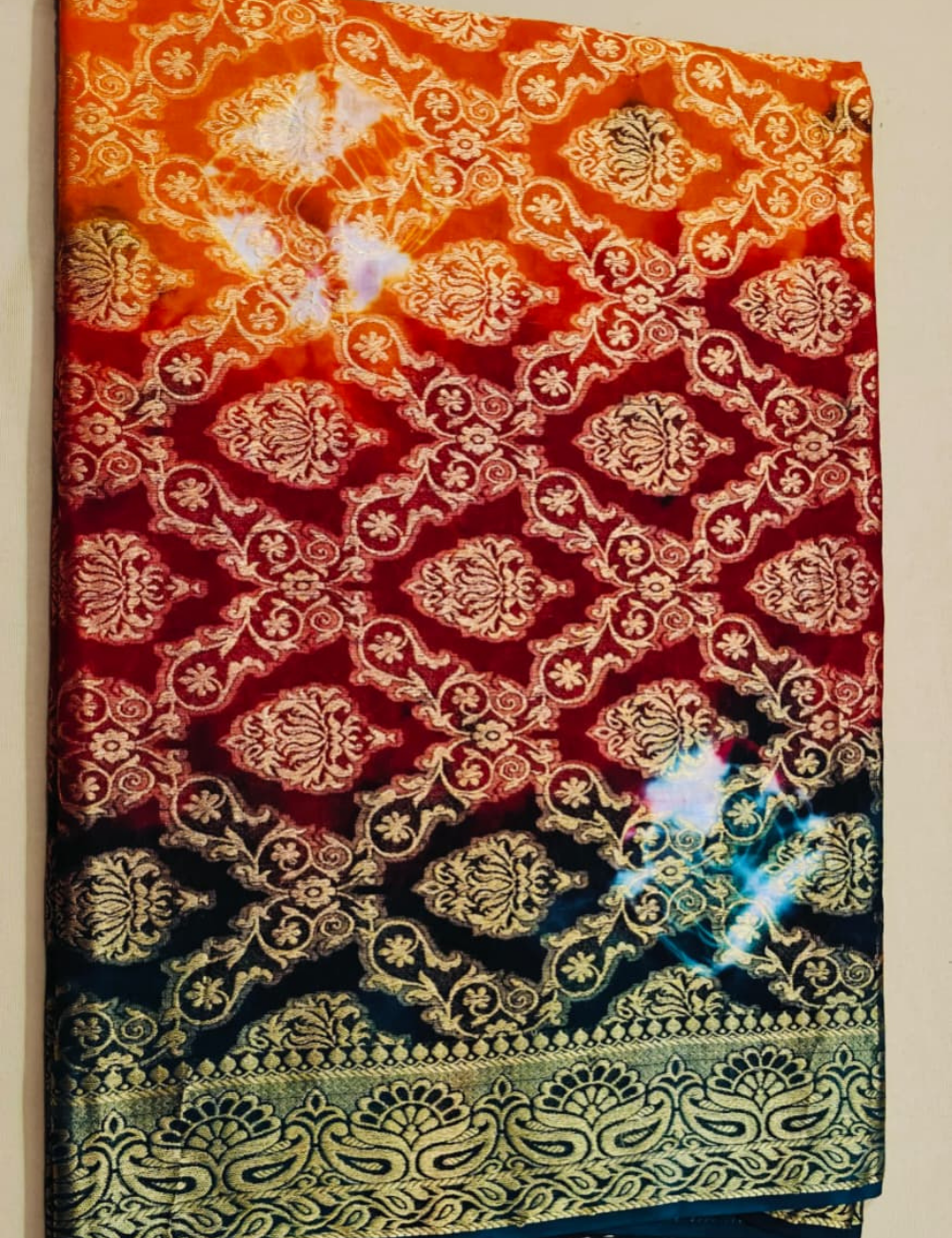 Vibrant Gradient and Gold Foil Print Sari