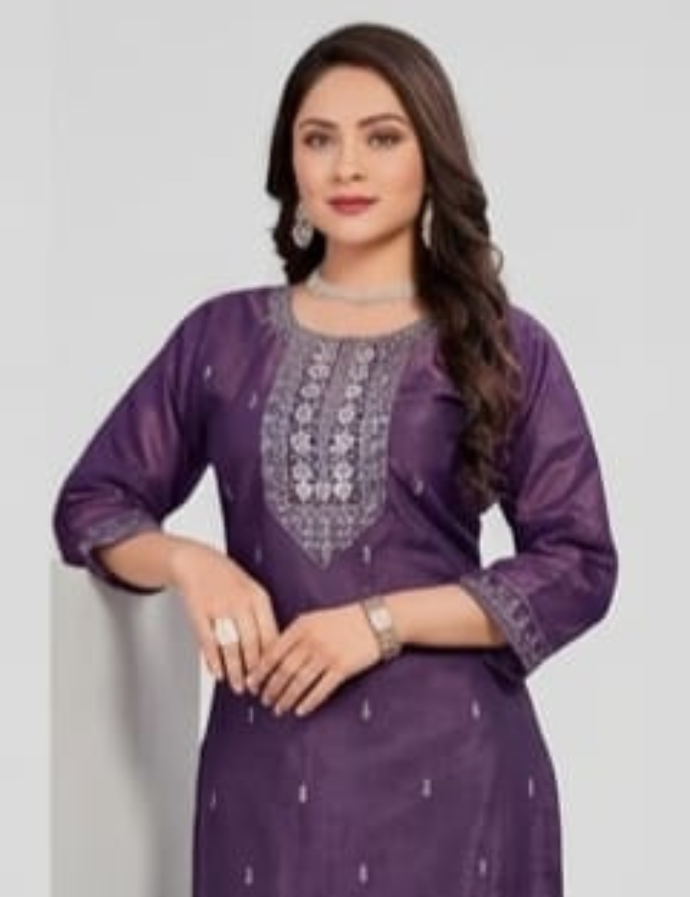 Royal Purple Color Embroidered Chanderi Silk Kurta Set with Dupatta