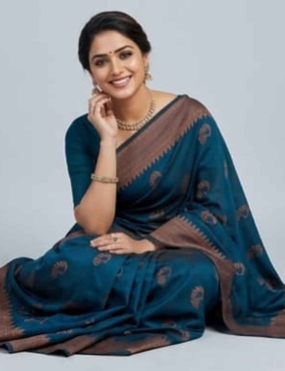 Royal Blue & Maroon Saree with Traditional Motifs