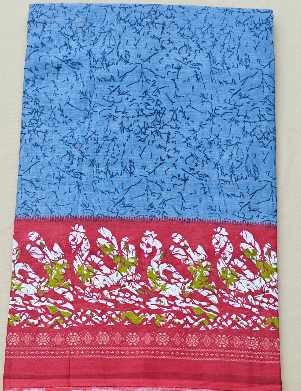 Sky Blue Floral Border Cotton Saree