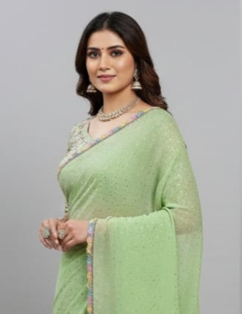 Elegant Pastel Green Embroidered Saree