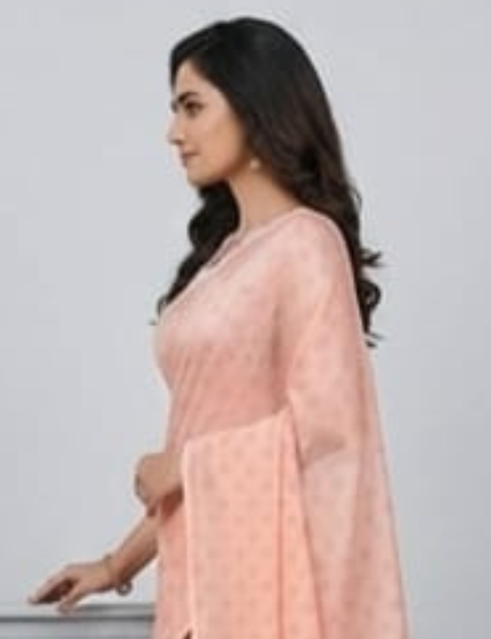 Elegant Peach Saree with Floral Printed Blouse