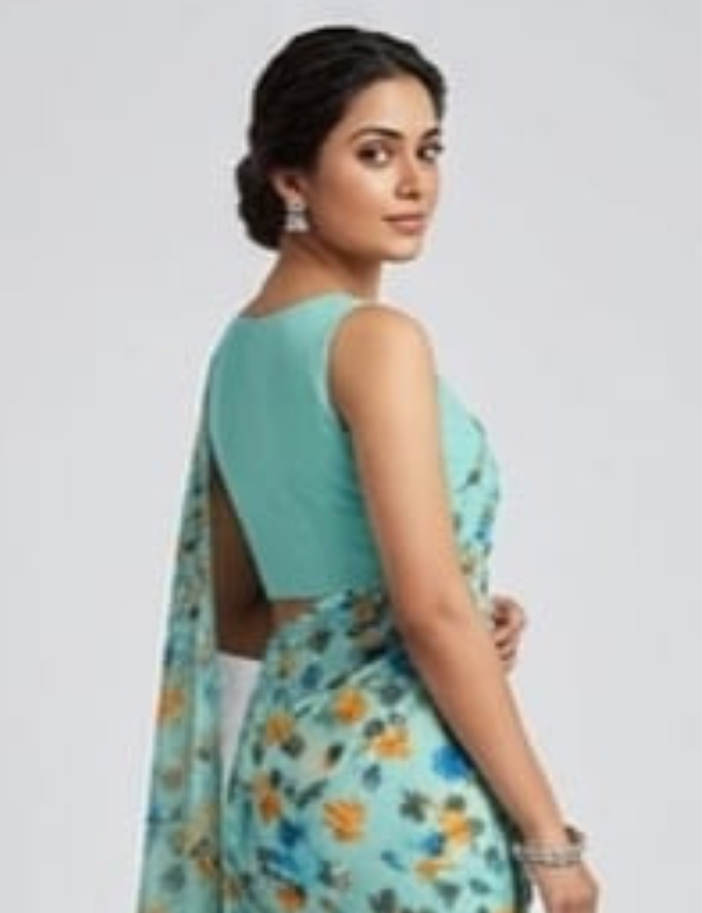 Elegant Aqua Blue Floral Printed Lightweight Saree