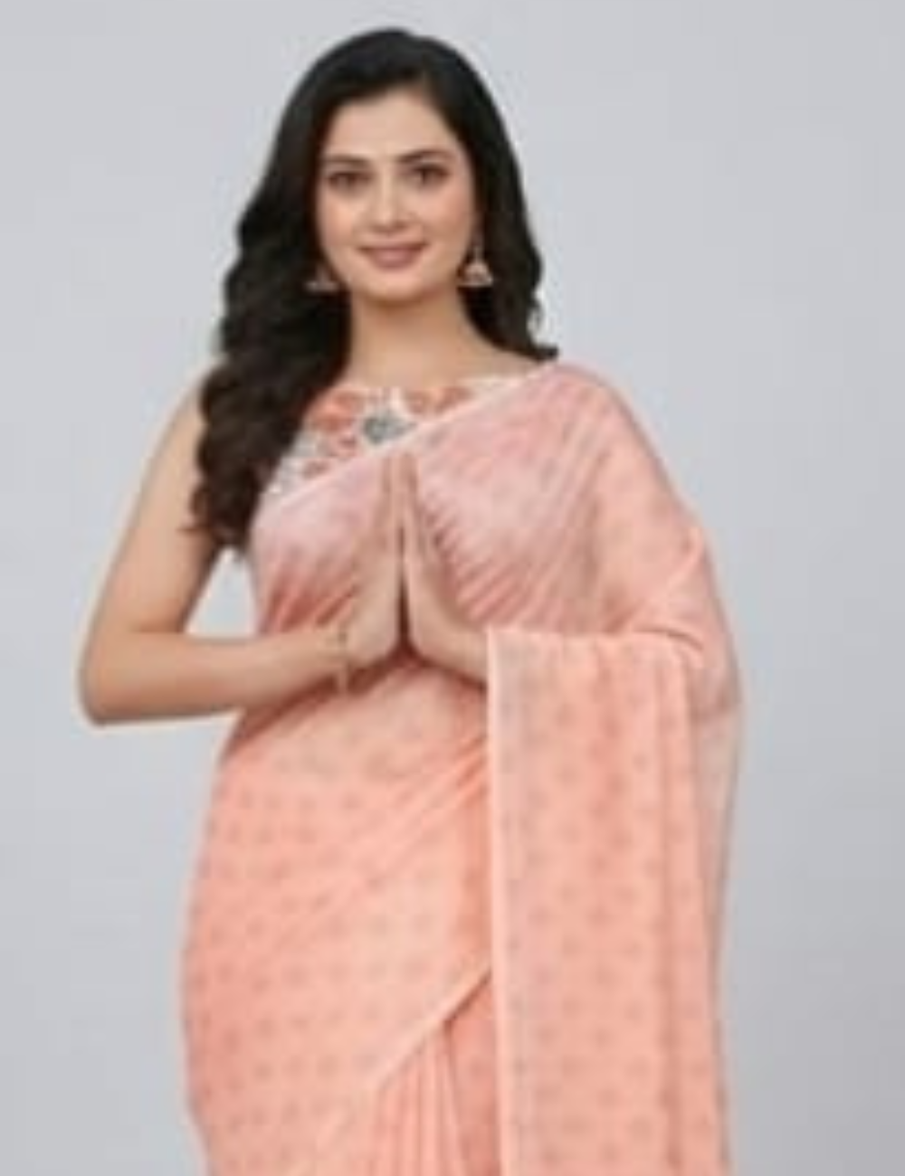Elegant Peach Saree with Floral Printed Blouse