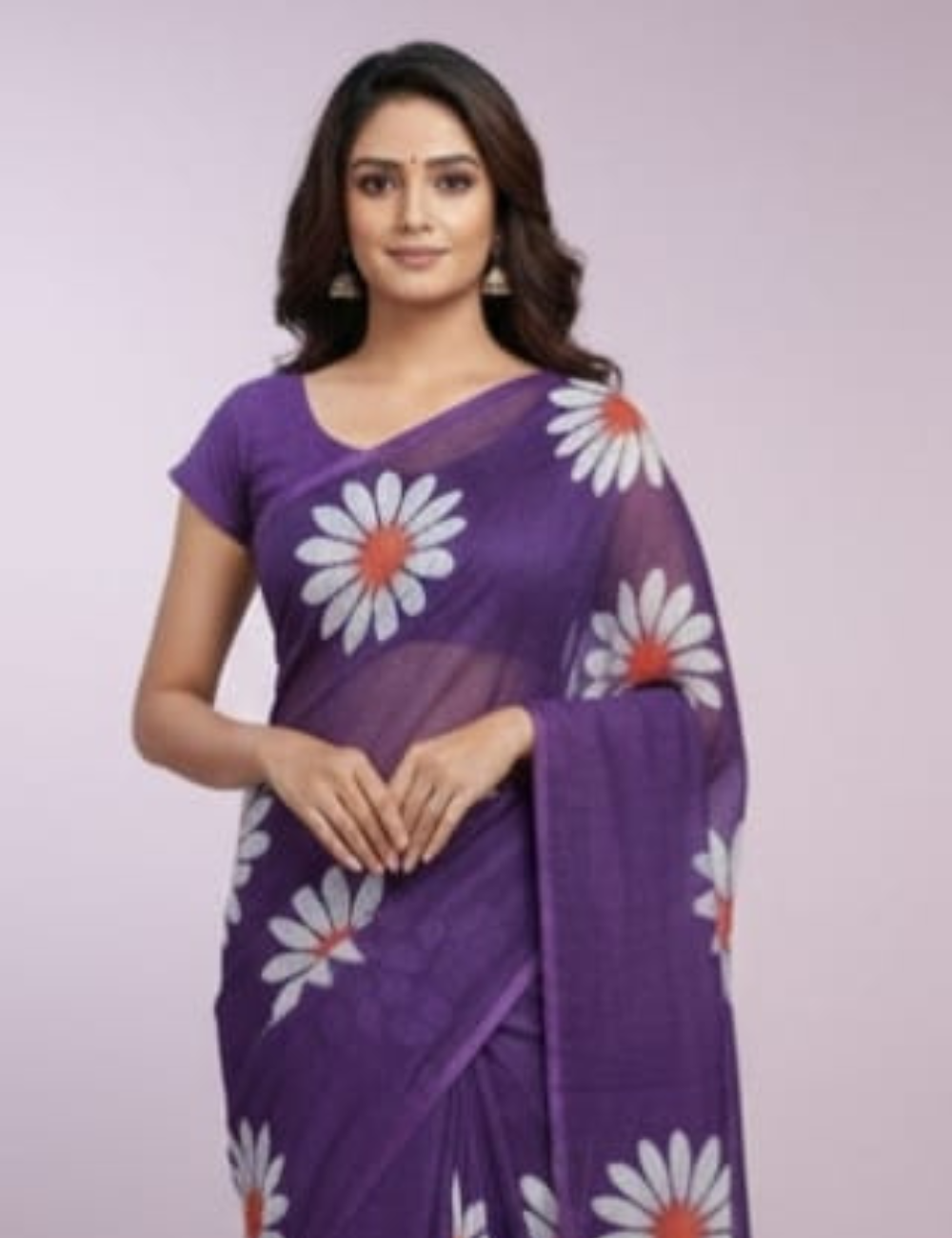 Purple Floral Printed Fancy Cotton Saree