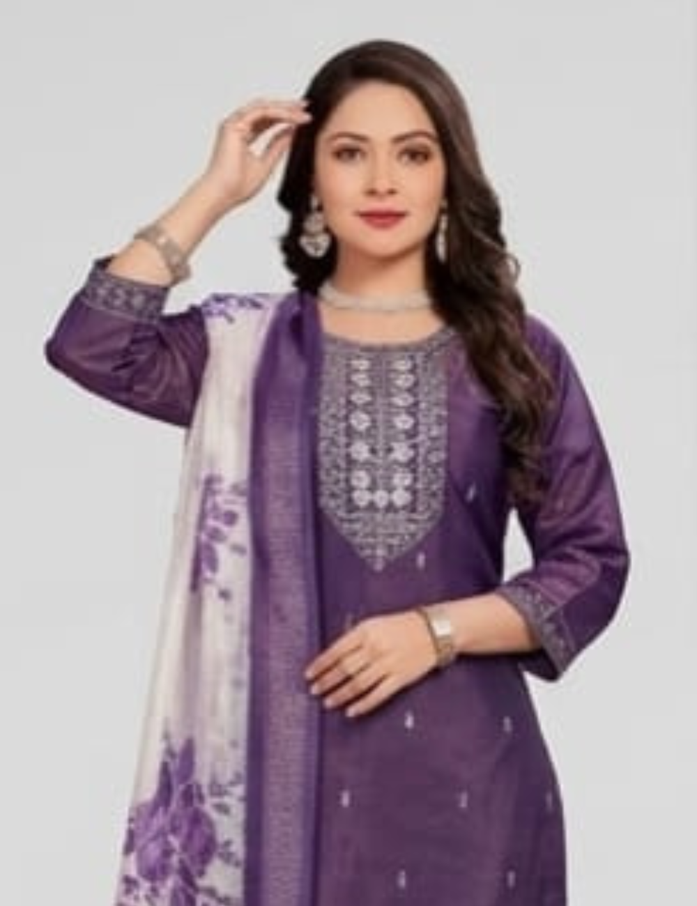 Royal Purple Color Embroidered Chanderi Silk Kurta Set with Dupatta