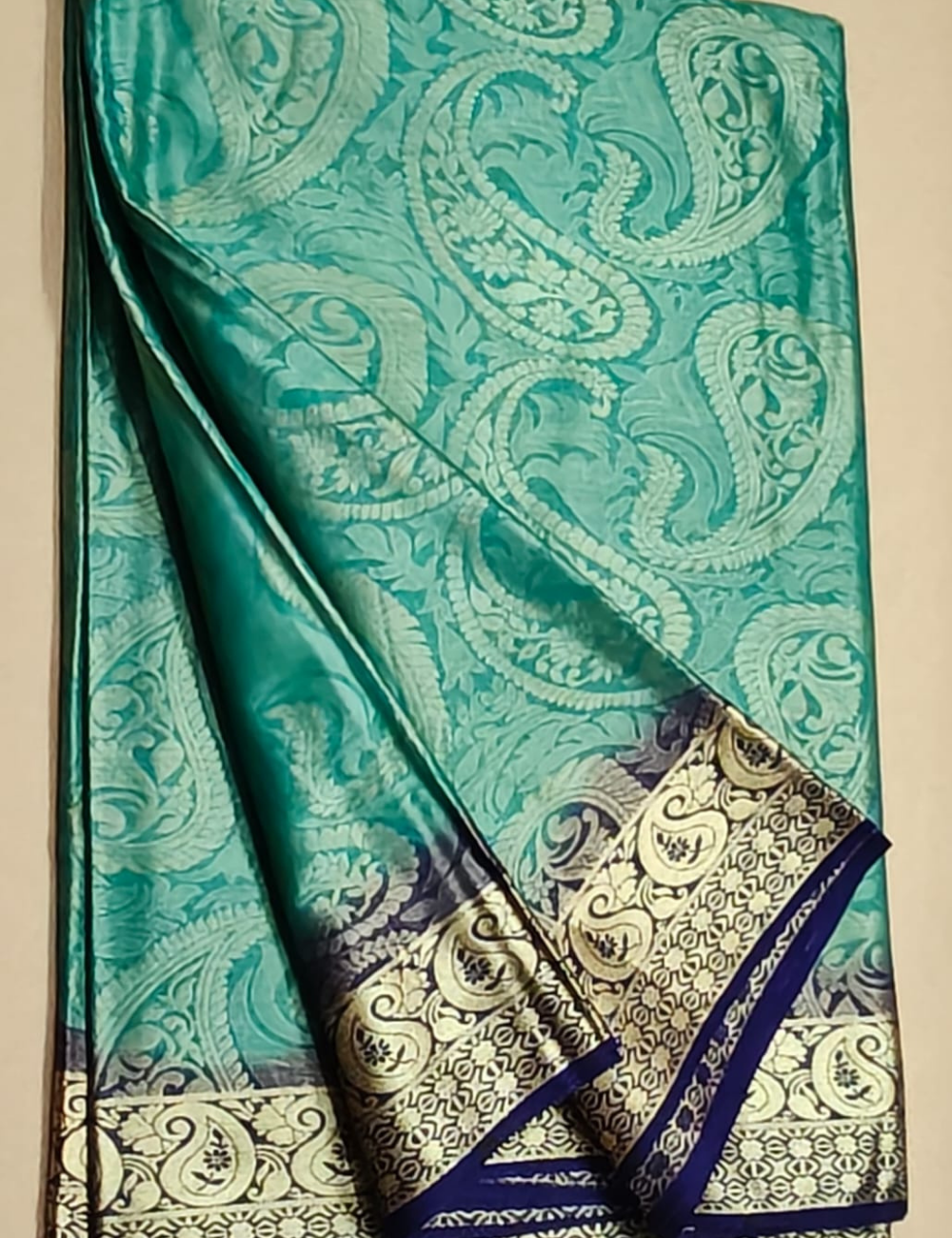 Sea Green and Blue Woven Paisley Brocade Sari
