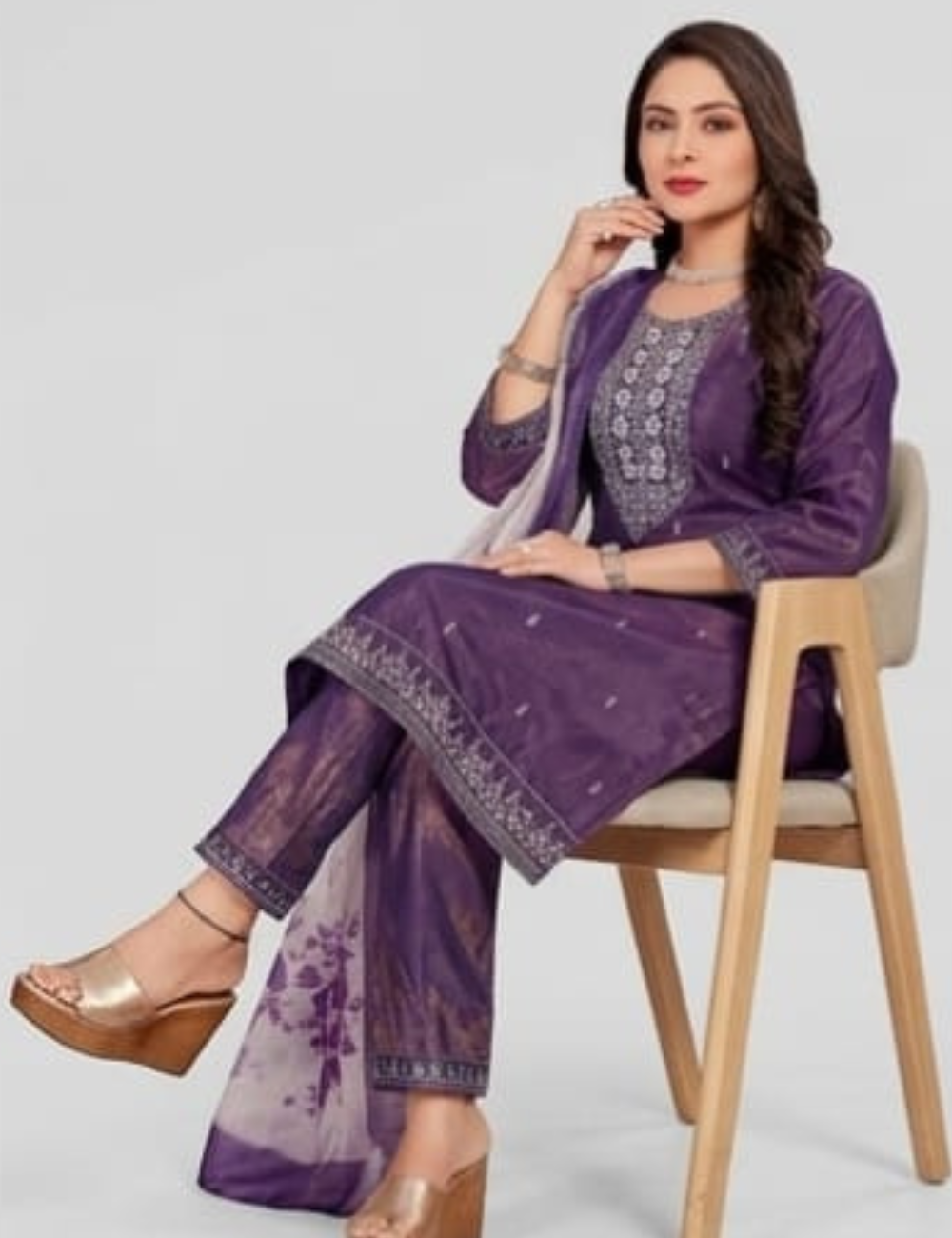 Royal Purple Color Embroidered Chanderi Silk Kurta Set with Dupatta