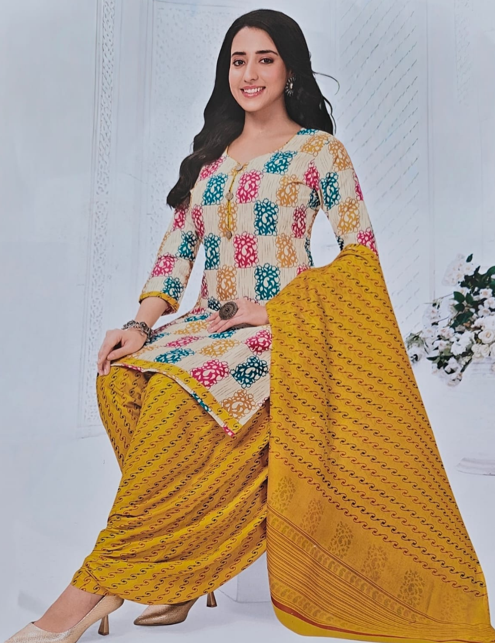 Vibrant Mustard Geometric Patiala Kurta Suit