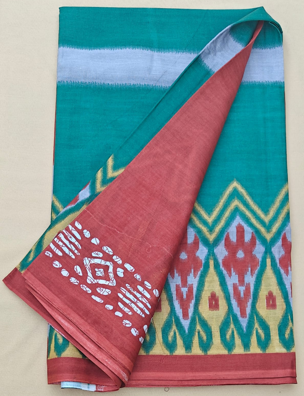 Emerald Green Ikat Cotton Saree