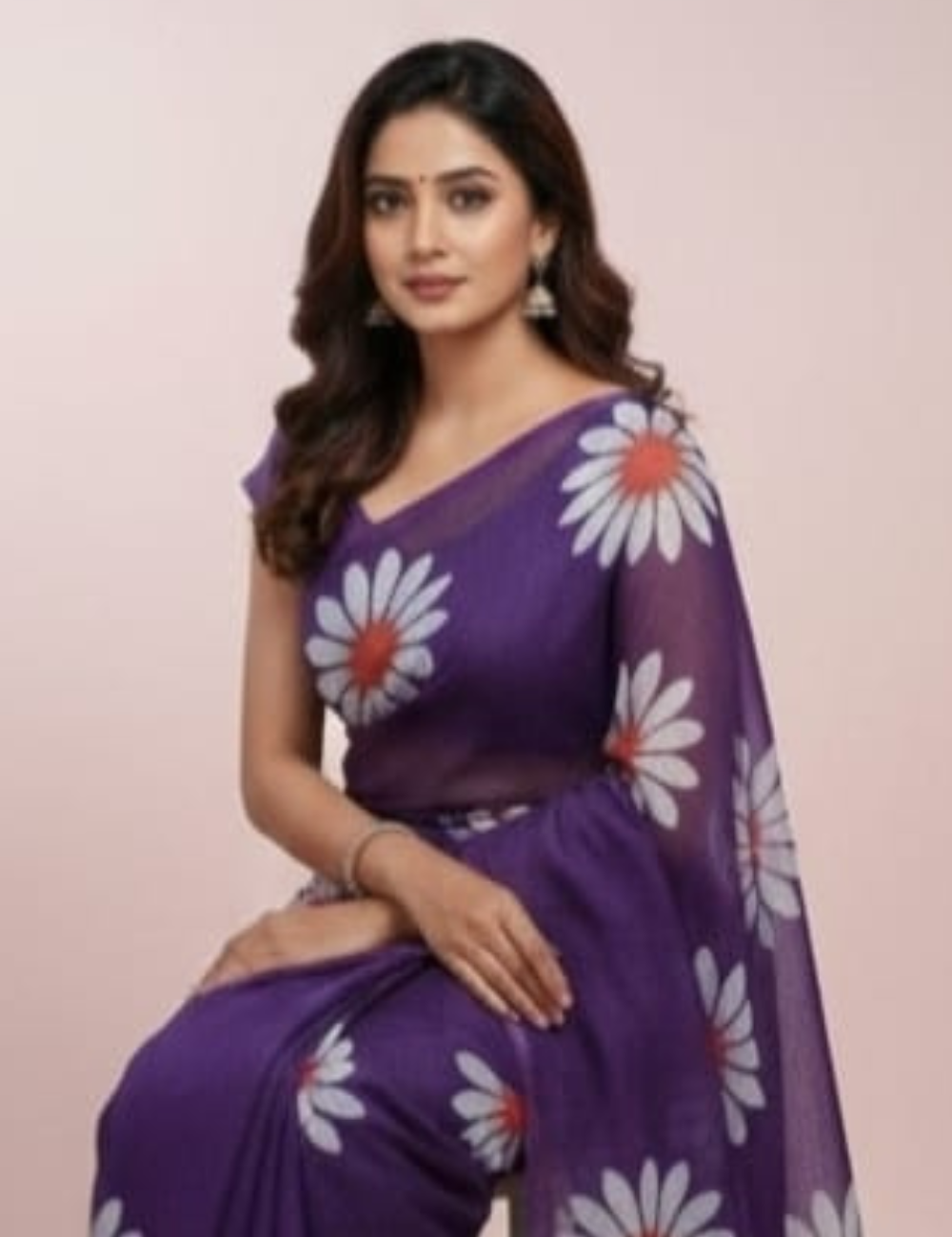 Purple Floral Printed Fancy Cotton Saree