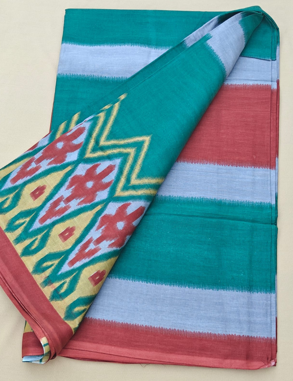 Emerald Green Ikat Cotton Saree