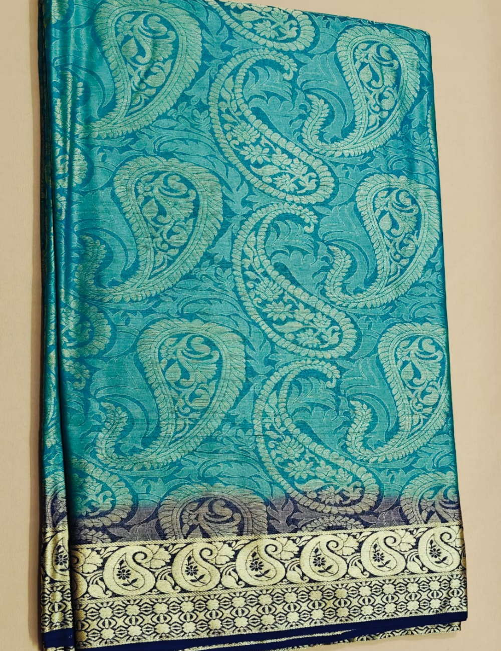 Sea Green and Blue Woven Paisley Brocade Sari