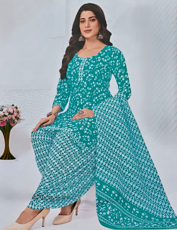 Elegant Teal Floral Printed Kurta Set with Dupatta