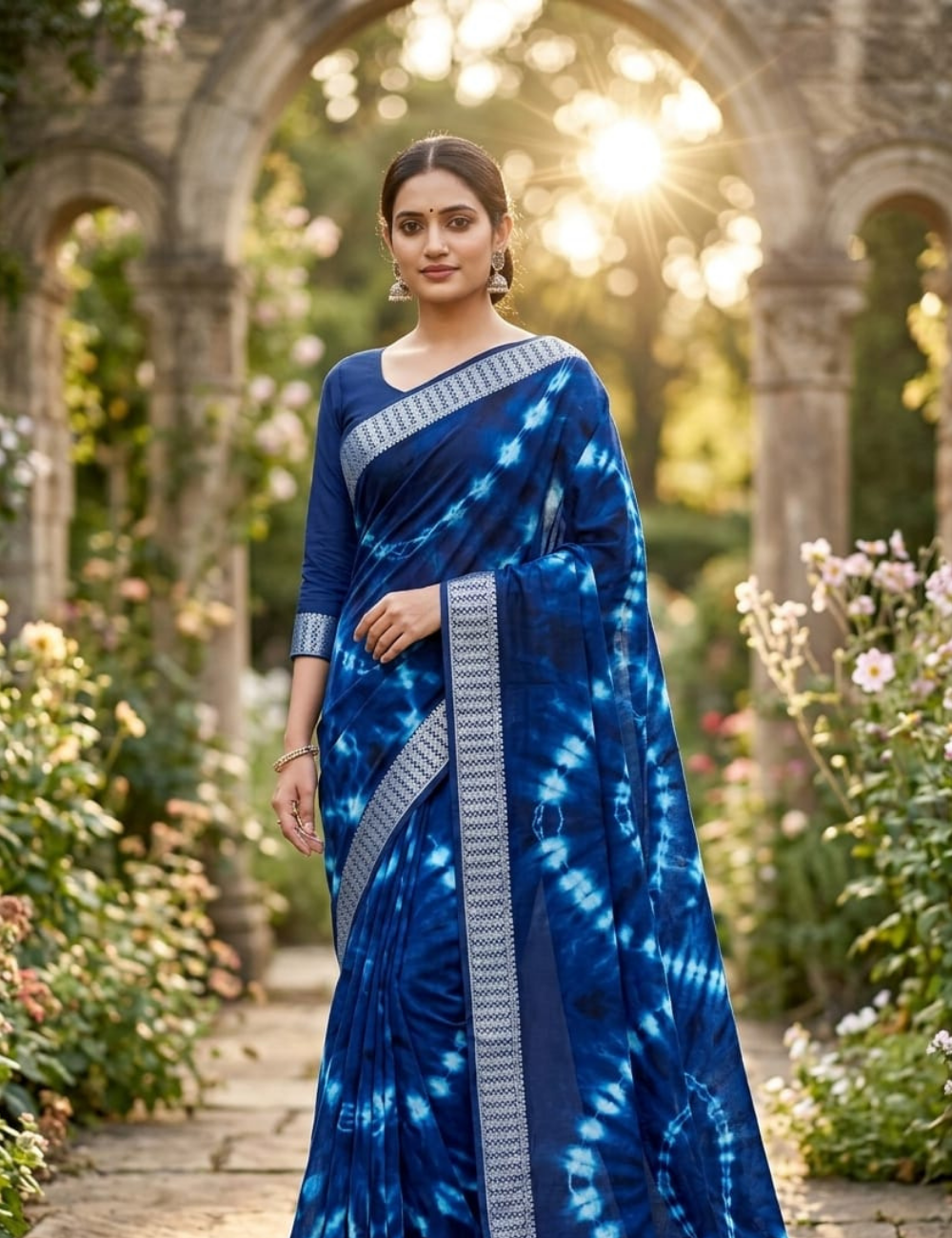 Royal Blue Tie-Dye Soft Cotton Saree