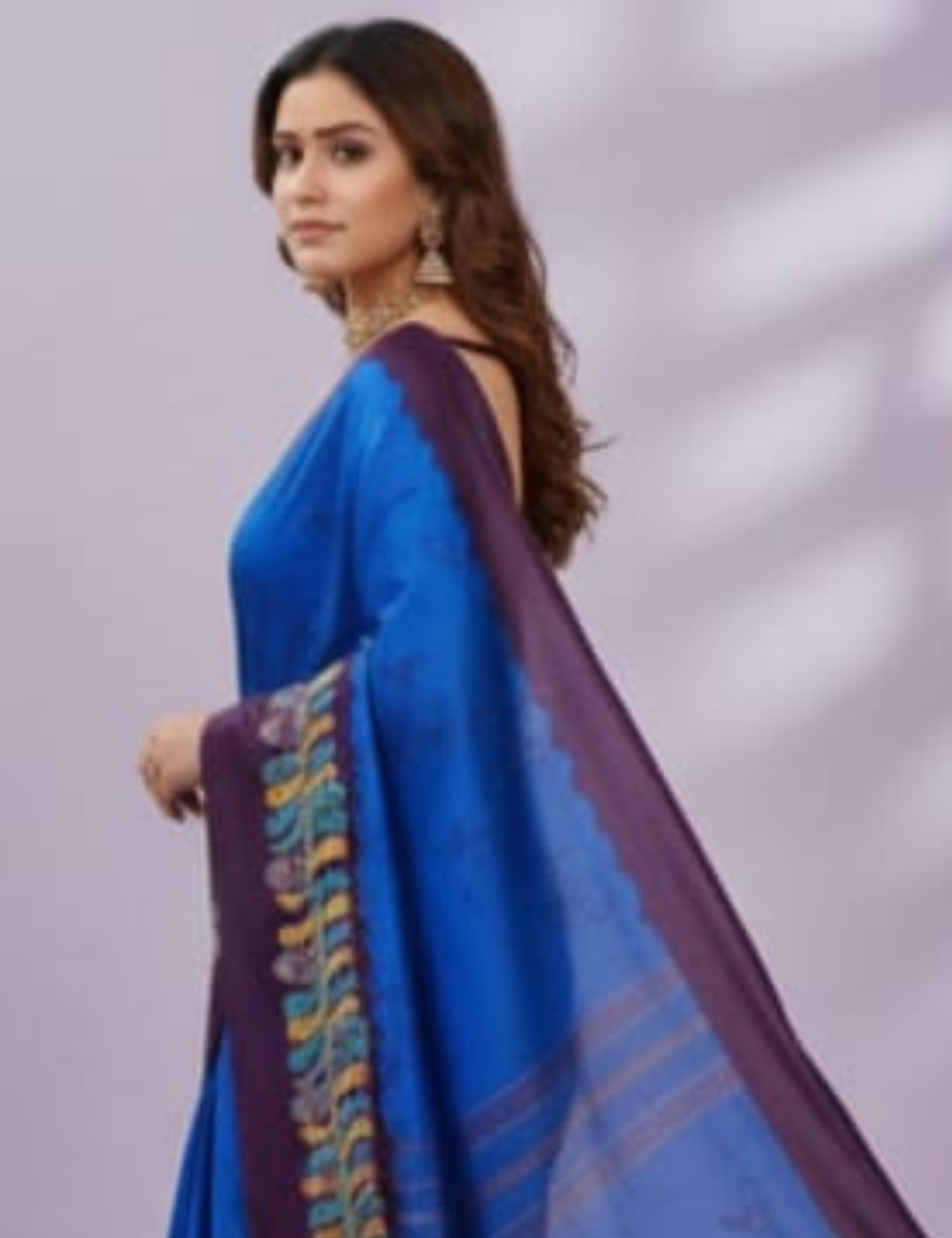 Royal Blue Saree with Artistic Purple Border Dola Silk Saree