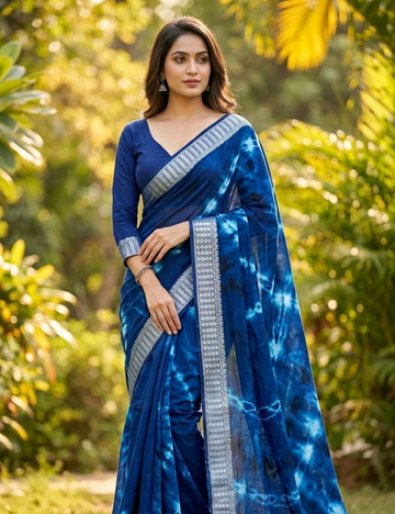 Royal Blue Tie-Dye Soft Cotton Saree