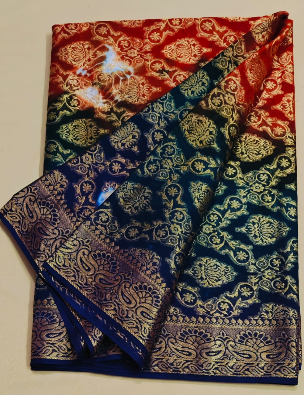 Tri-Tone Gradient Zari Brocade Sari