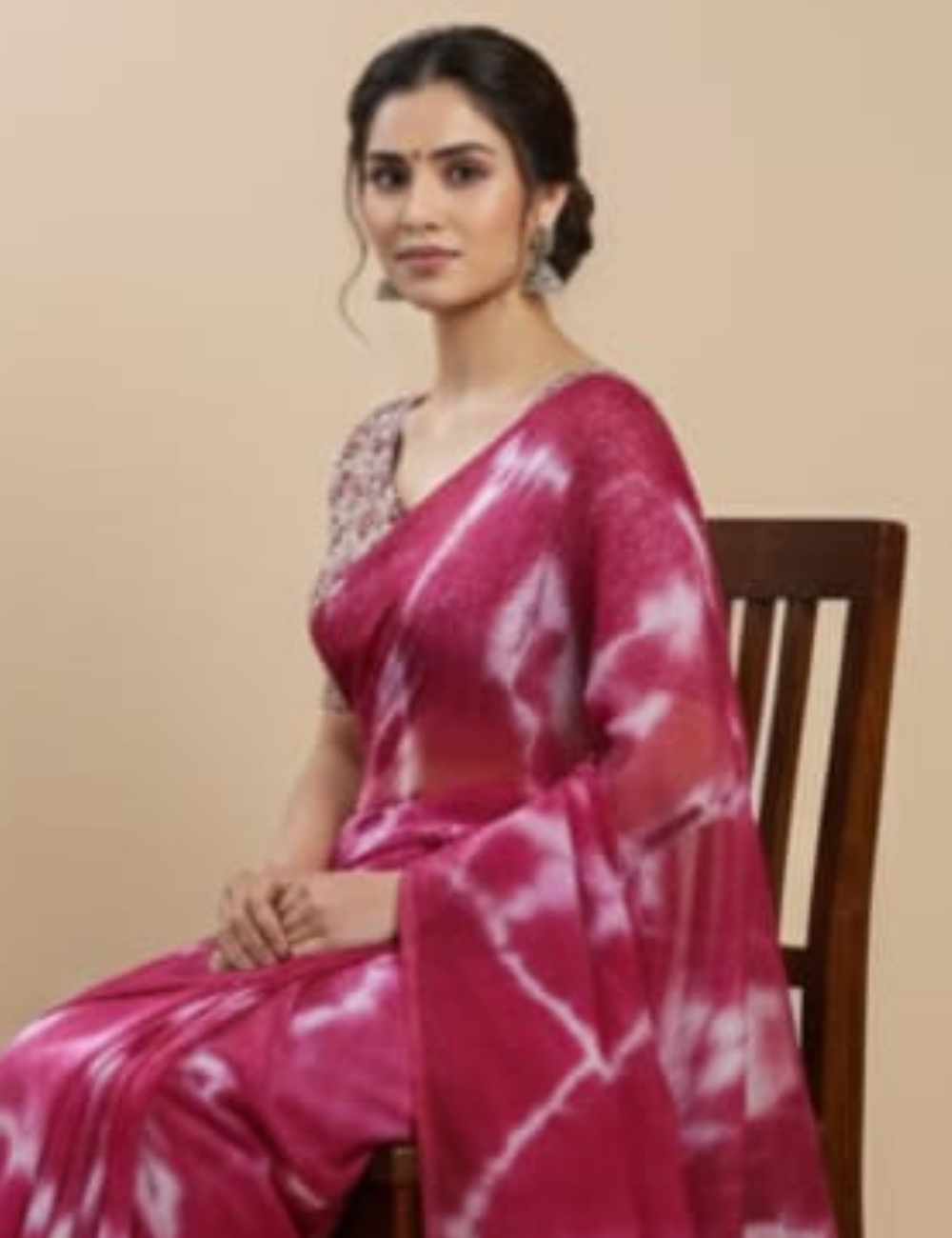 Vibrant Pink Tie-Dye Saree with Designer Blouse