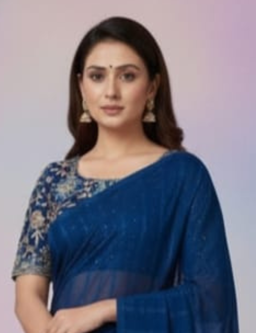 Elegant Navy Blue Saree with Embellished Floral Border