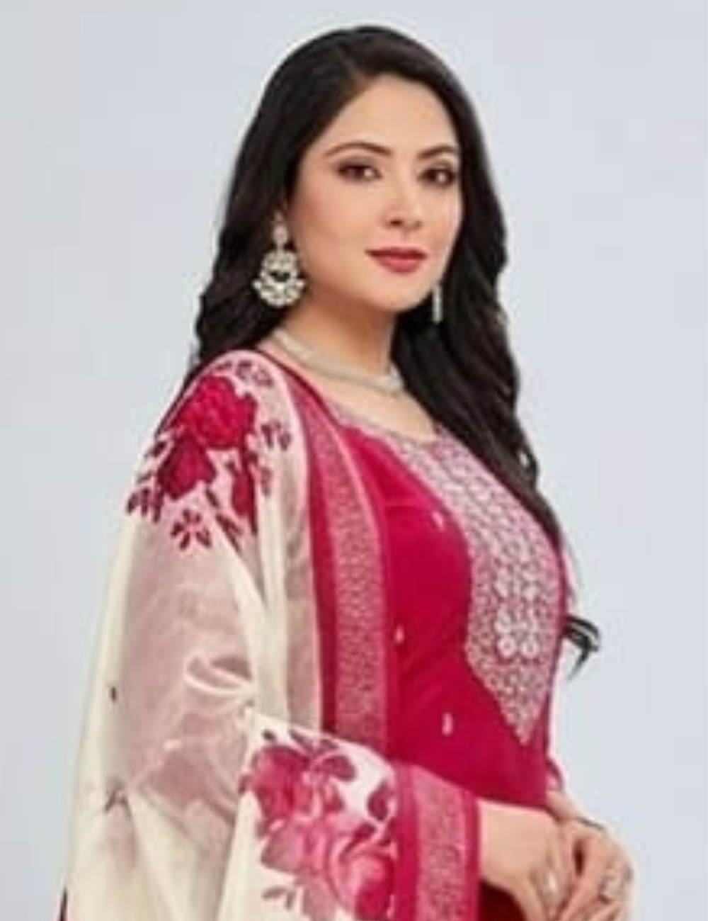 Elegant Magenta Silk Blend Kurta Set with Floral Organza Dupatta