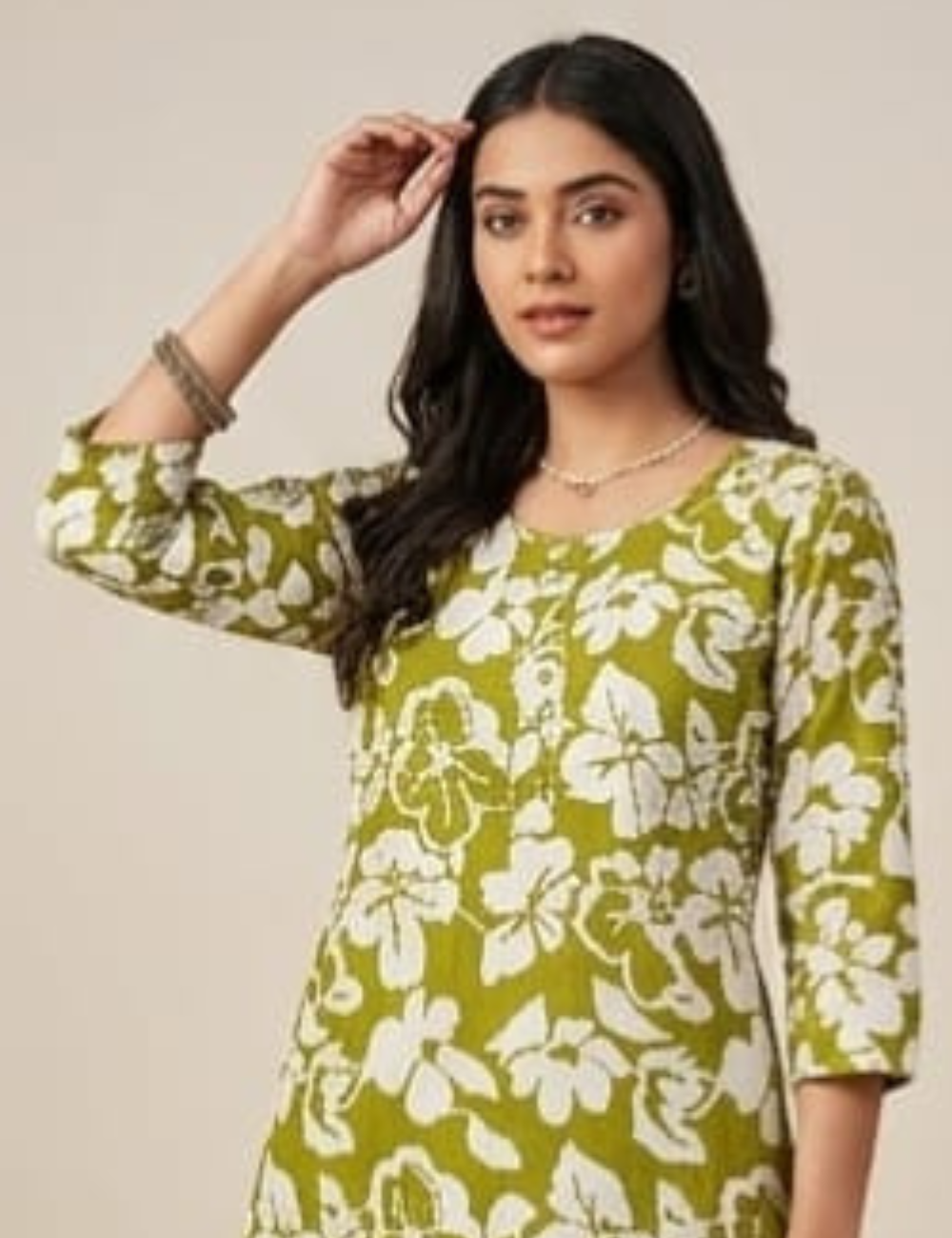 Elegant Olive Green Floral Kurta Set