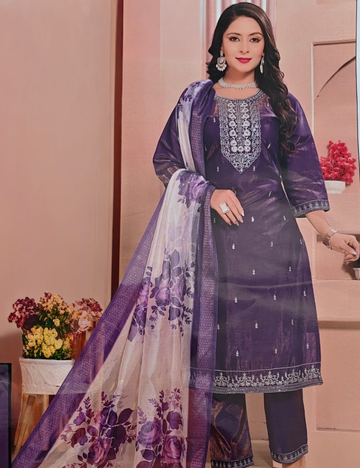 Royal Purple Color Embroidered Chanderi Silk Kurta Set with Dupatta