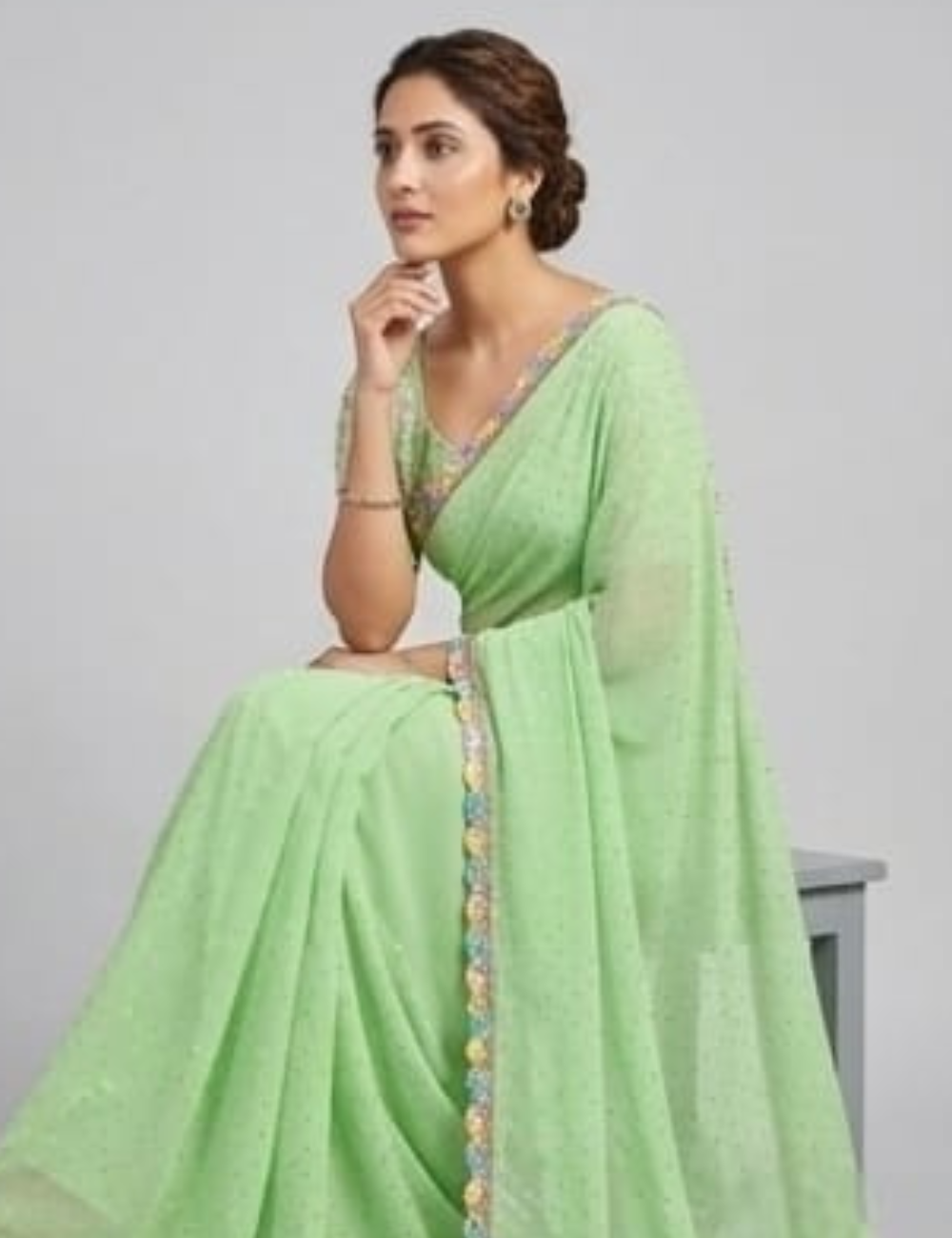 Elegant Pastel Green Embroidered Saree