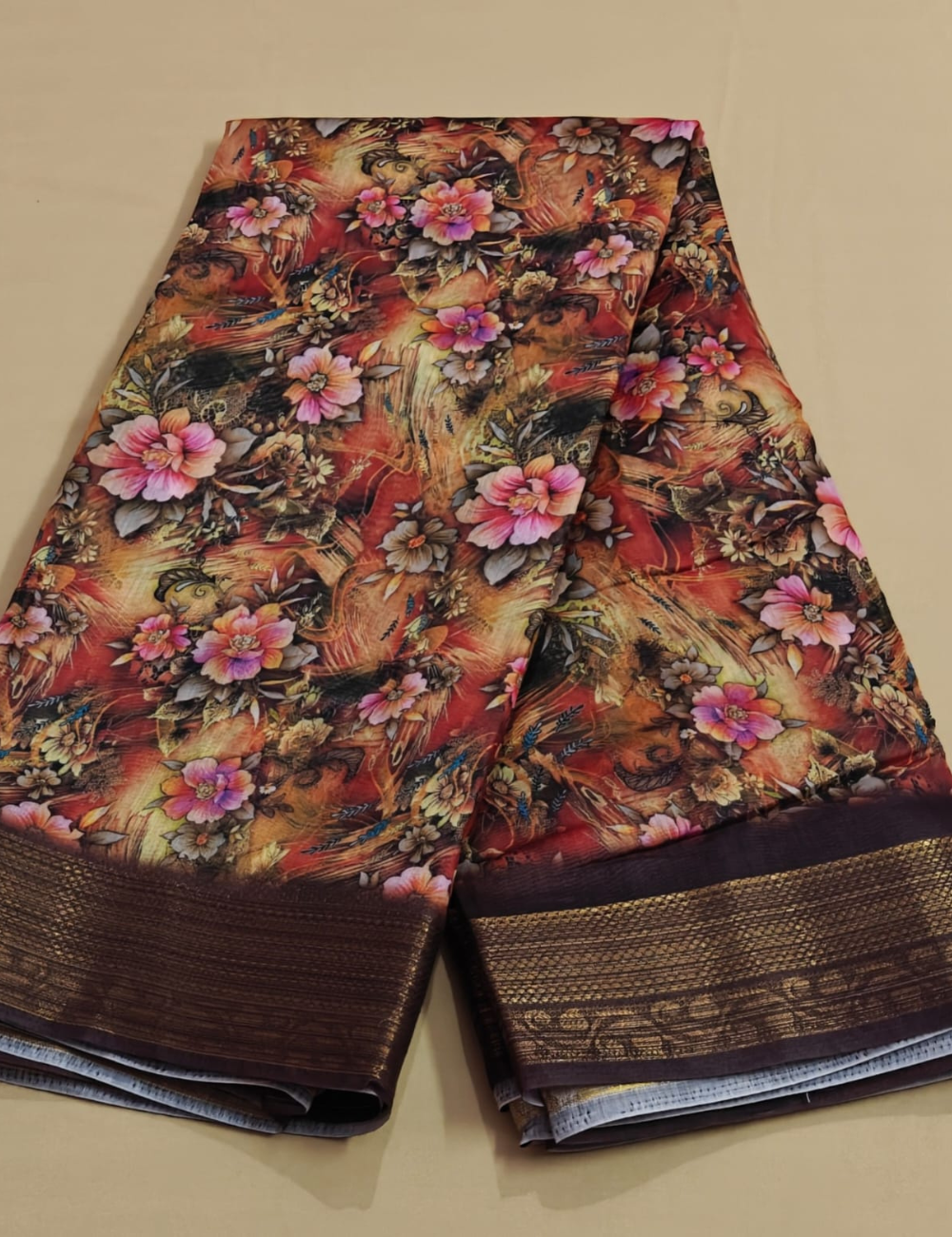 Royal Autumn Floral Digital Printed Saree with Blouse