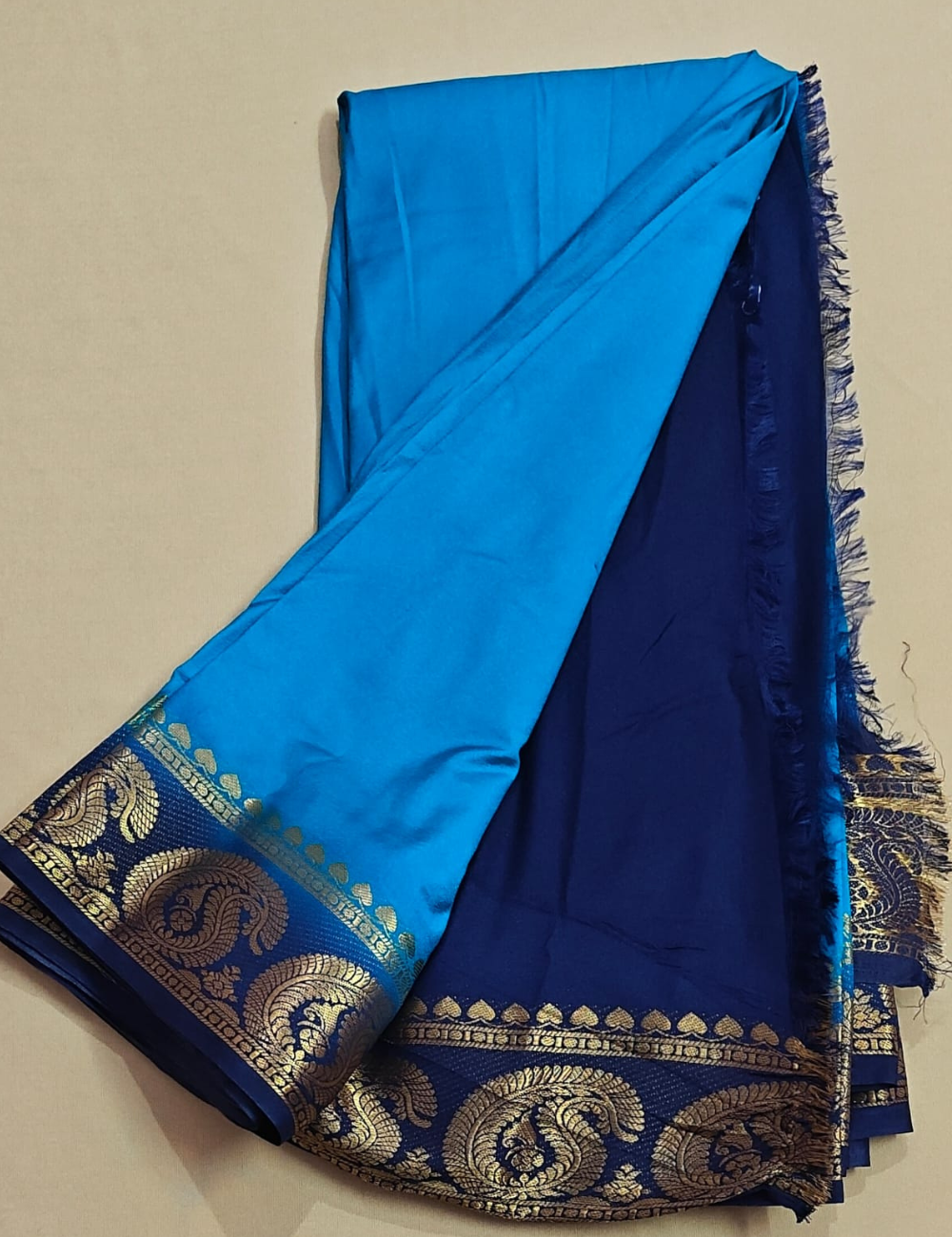 Elegant Royal Blue Mysore Silk Saree with Zari Border