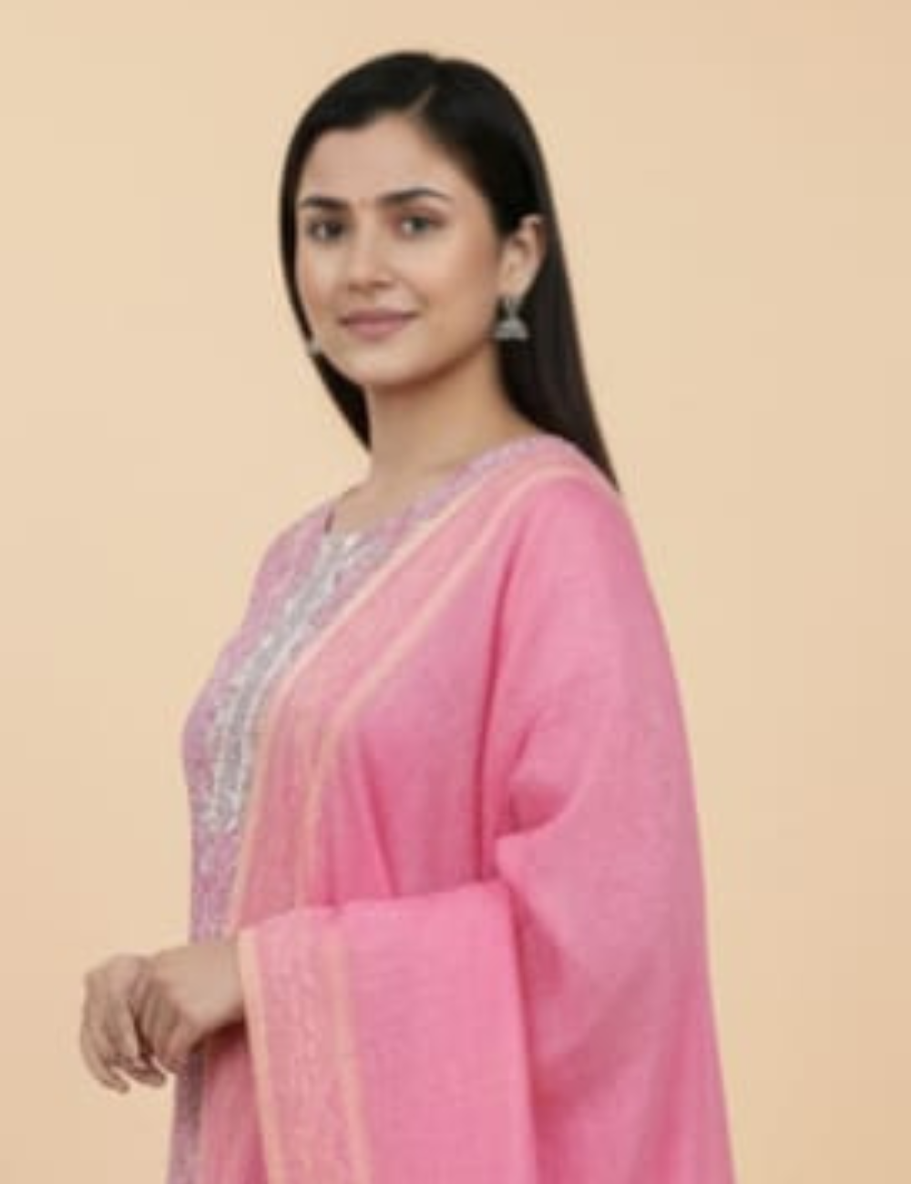 Elegant Rose Pink Floral Printed Kurta Set with Dupatta