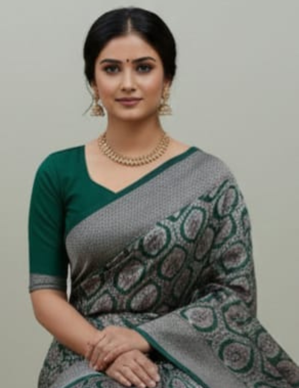 Dark Green Handwoven Silk Saree with Yellow Contrast Border