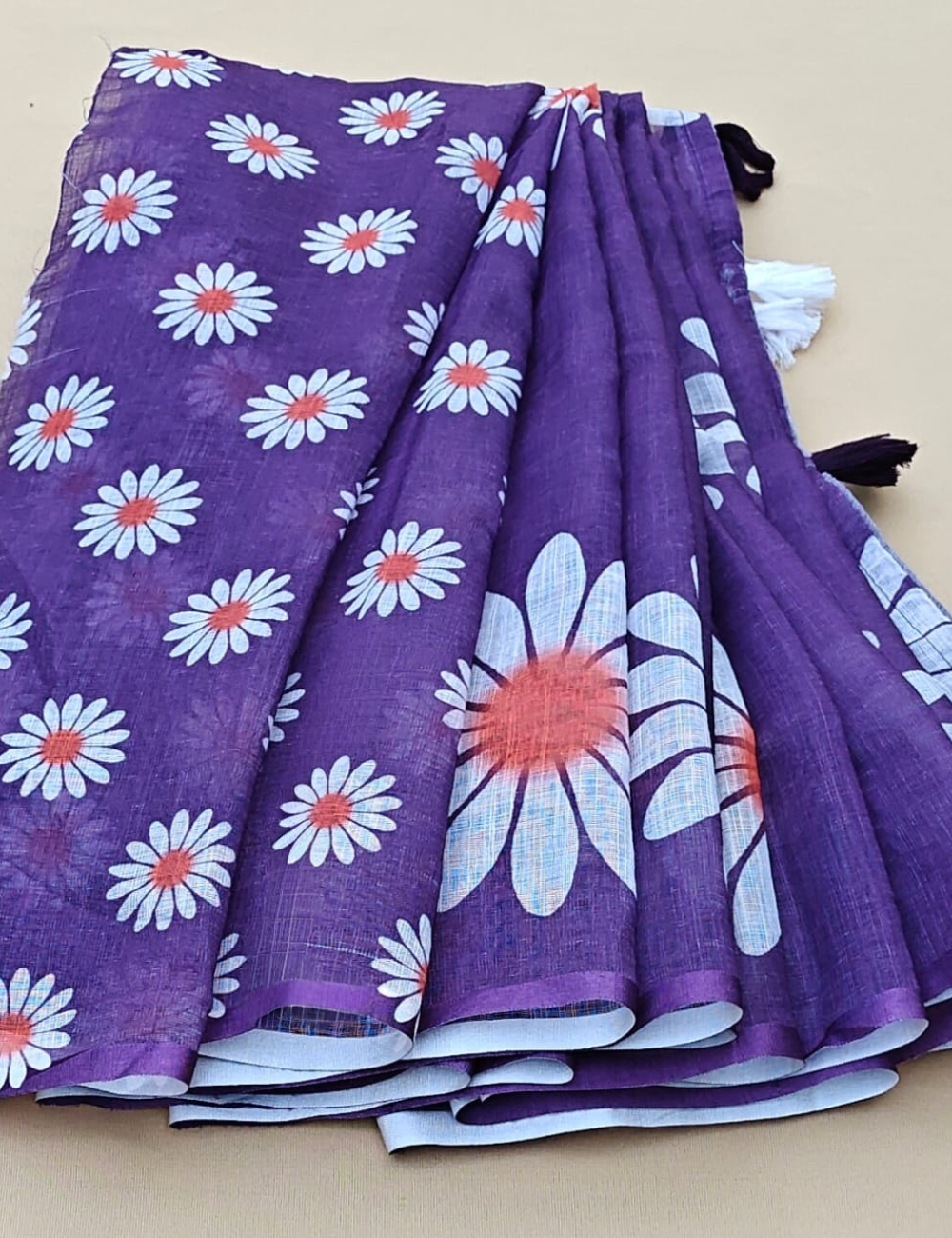 Purple Floral Printed Fancy Cotton Saree