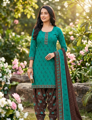 Elegant Teal & Coffee Brown Patiala Kurta Set with Dupatta