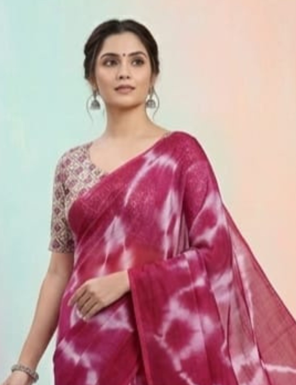 Vibrant Pink Tie-Dye Saree with Designer Blouse