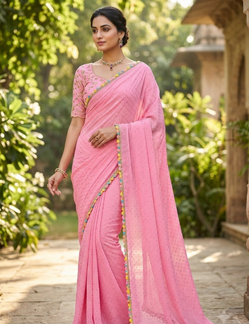 Elegant Baby Pink Saree with Embroidered Blouse